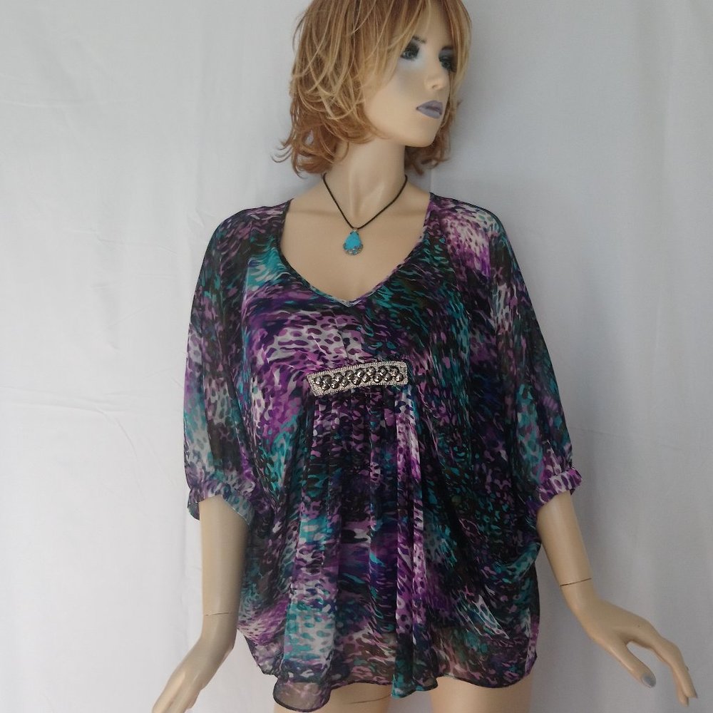 JENNIFER LOPEZ Multi Color top Blouse Sz XS CHIC! - Picture 1 of 9